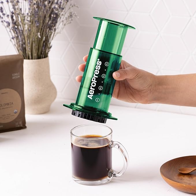 AeroPress Clear Green Coffee Press - All-in-One French Press, Pour-Over & Espresso Style Manual Brewer, 2 Min Brew for Less Bitterness, More Flavor, Small Portable Coffee Maker, Travel & Camping
