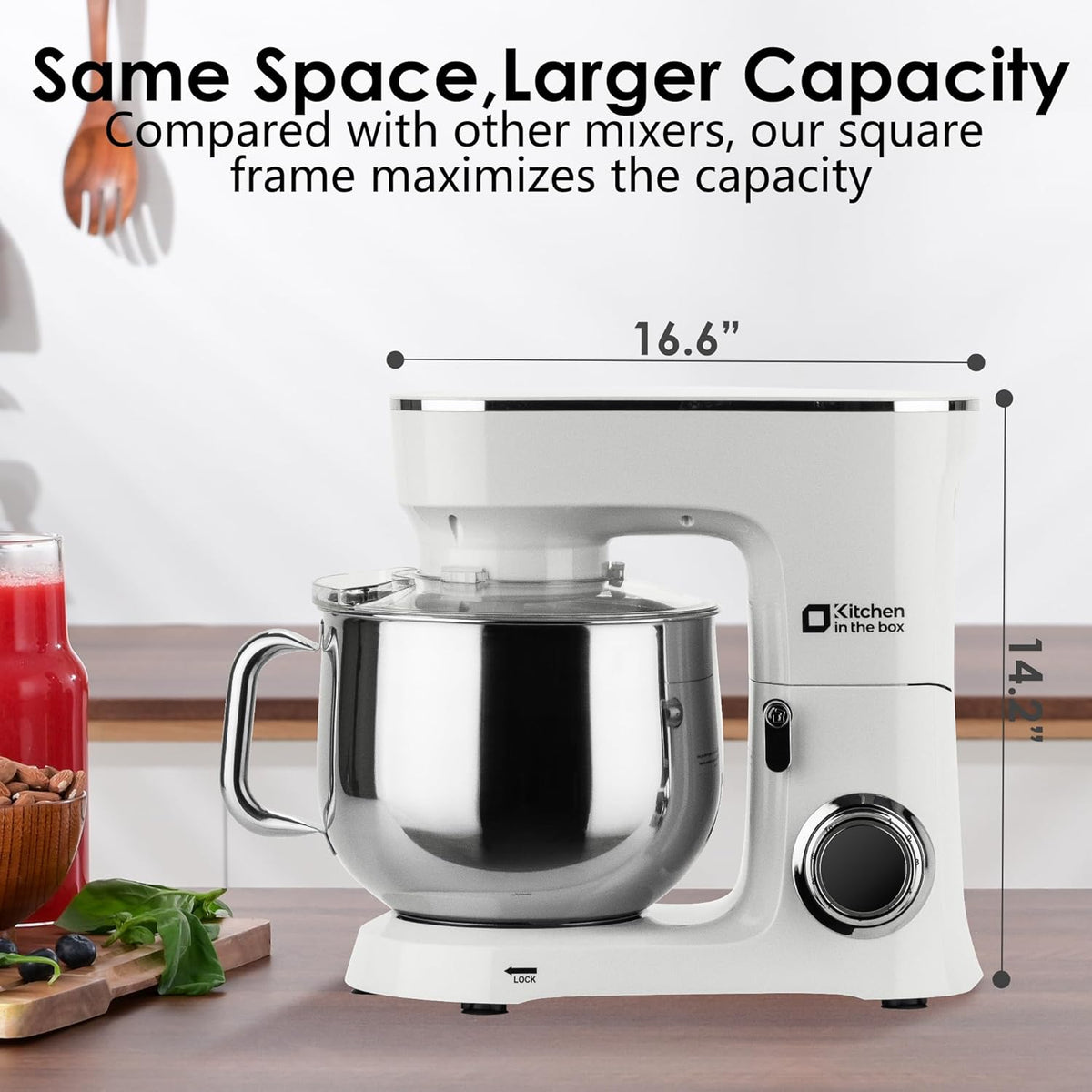 Kitchen in the Box Stand Mixer, 900W 8.5 QT Kitchen Electric Mixer, 10-Speed Large Capacity Tilt-head Food Mixer with Dough Hook, Wire Whip, Flat Beater & Splash Guard (White)