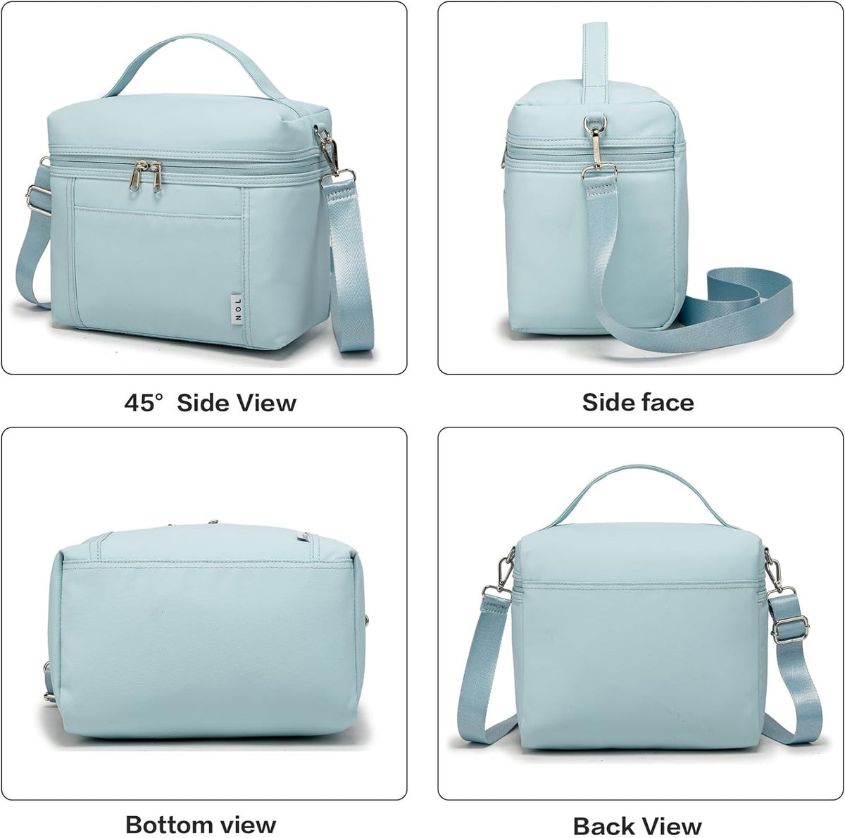 NOL Natural Organic Lifestyle Insulated Lunch Bags for Women Cooler Bag Lightweight Nylon Waterproof Lunch Box For Work (Light blue, Medium(normal))