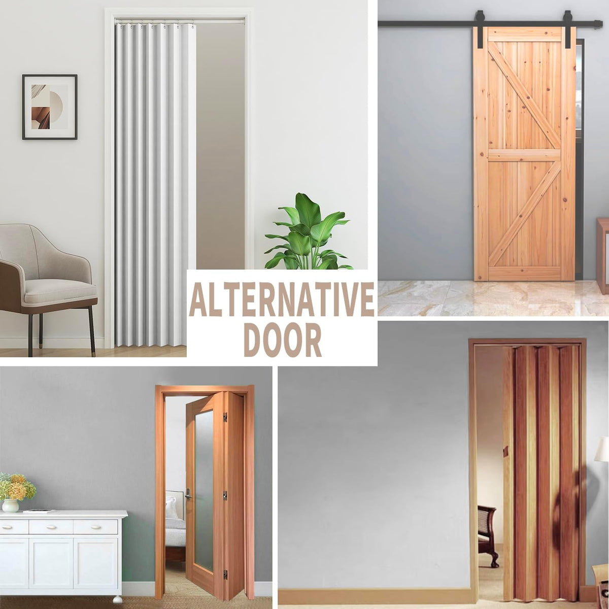 Vatge Door Curtains for Doorways, Accordion Style Curtain for Closet Doors, Temporary Doors for A Room Privacy, 1 Panel with Tieback, W52 x L78, Stone White