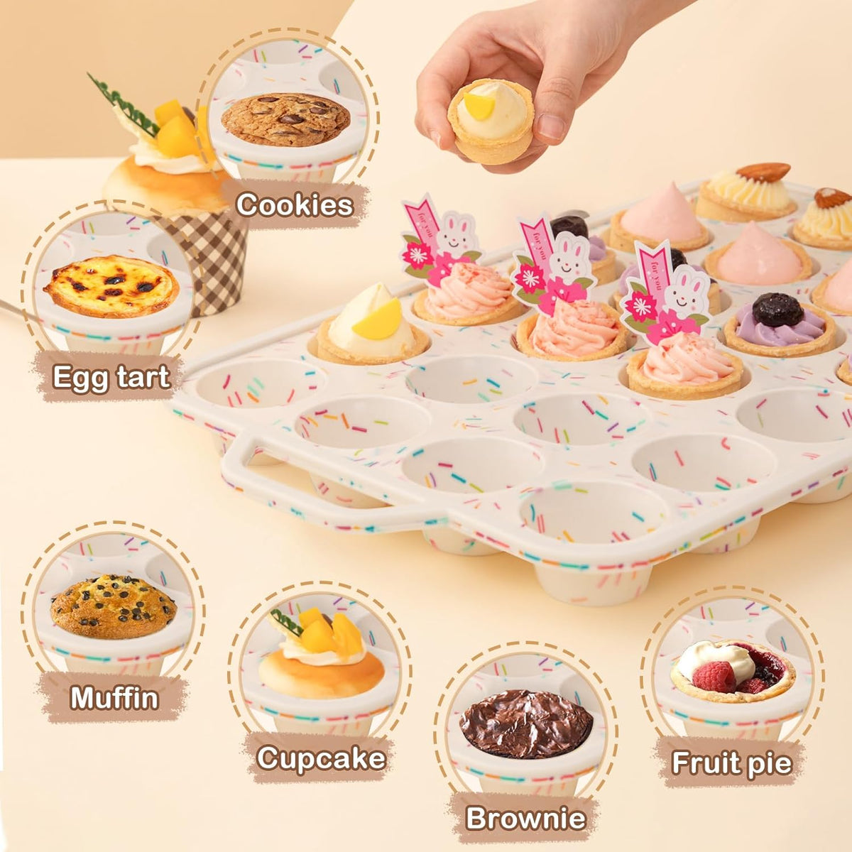 Silicone Mini Muffin Pan, 24 Cups Muffin Tin Baking Mold With Reinforced Stainless Steel Frame Inside, Nonstick Bakeware Cupcake Pan BPA Free, 2PCS