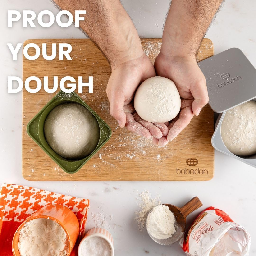 Babadoh Pizza Dough Proofing Silicone Containers with Lids | Pizza Making Accessories | Set of 6 | Multi Blue (2 Dough, 2 Smoke, 2 Steel) | Original Size (make 12" Pizzas)