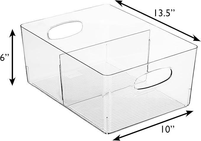 ClearSpace Plastic Storage Bins with Divider, 2 Pack – Perfect Kitchen Organization or Pantry Storage – Fridge Organizer, Pantry Organization and Storage Bins, Cabinet Organizers