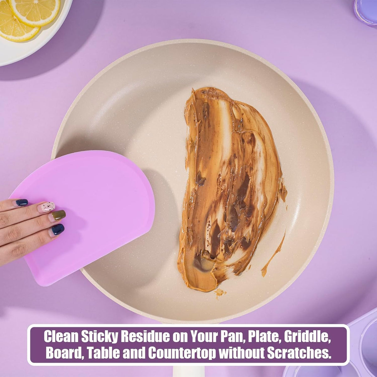 Sapid Silicone Bowl Scraper Flexible Curved Edge (5.98"×4.3"), Food Grade Bench Dough Scraper for Baking Sourdough Bread, Cake, Fondant Icing, Heat- Resistance Kitchen Dish Pan Scrapers (1, Purple)
