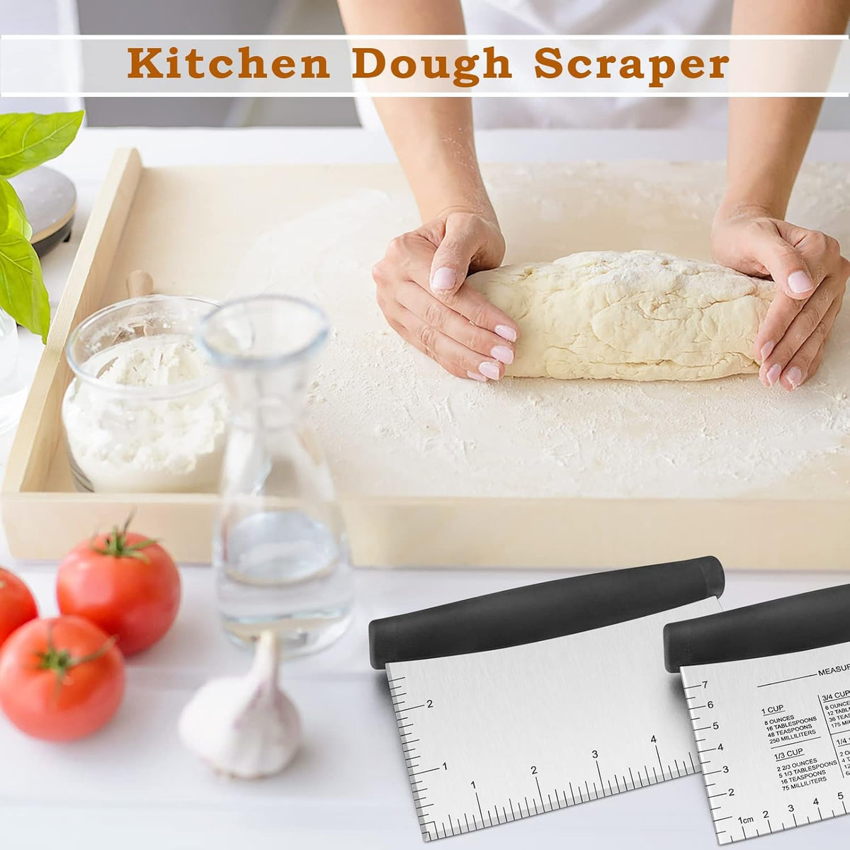 Metal Griddle Scraper Chopper, HaSteeL Stainless Steel Dough Bench Scraper Pastry Cutter with Measuring Marks, Multi-purpose Kitchen Tool for Flat Top Grilling/Baking/Cooking, Dishwasher Safe (2-Pack)