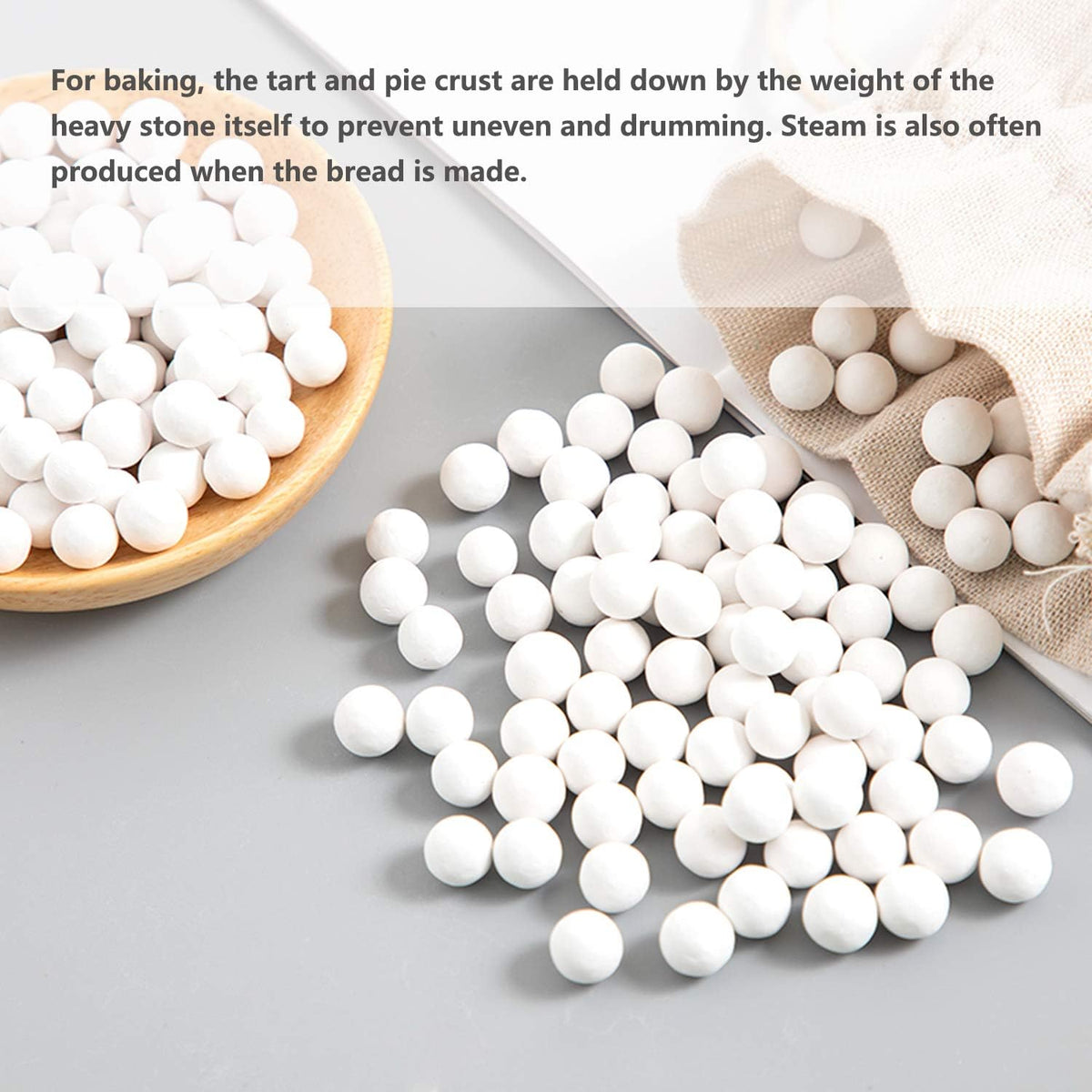 2.2Lb Ceramic Pie Weights Baking Beans Pie Crust Reusable 10mm Weights Natural Ceramic Stoneware with Wheat Straw Container (35 Oz Total) (White)