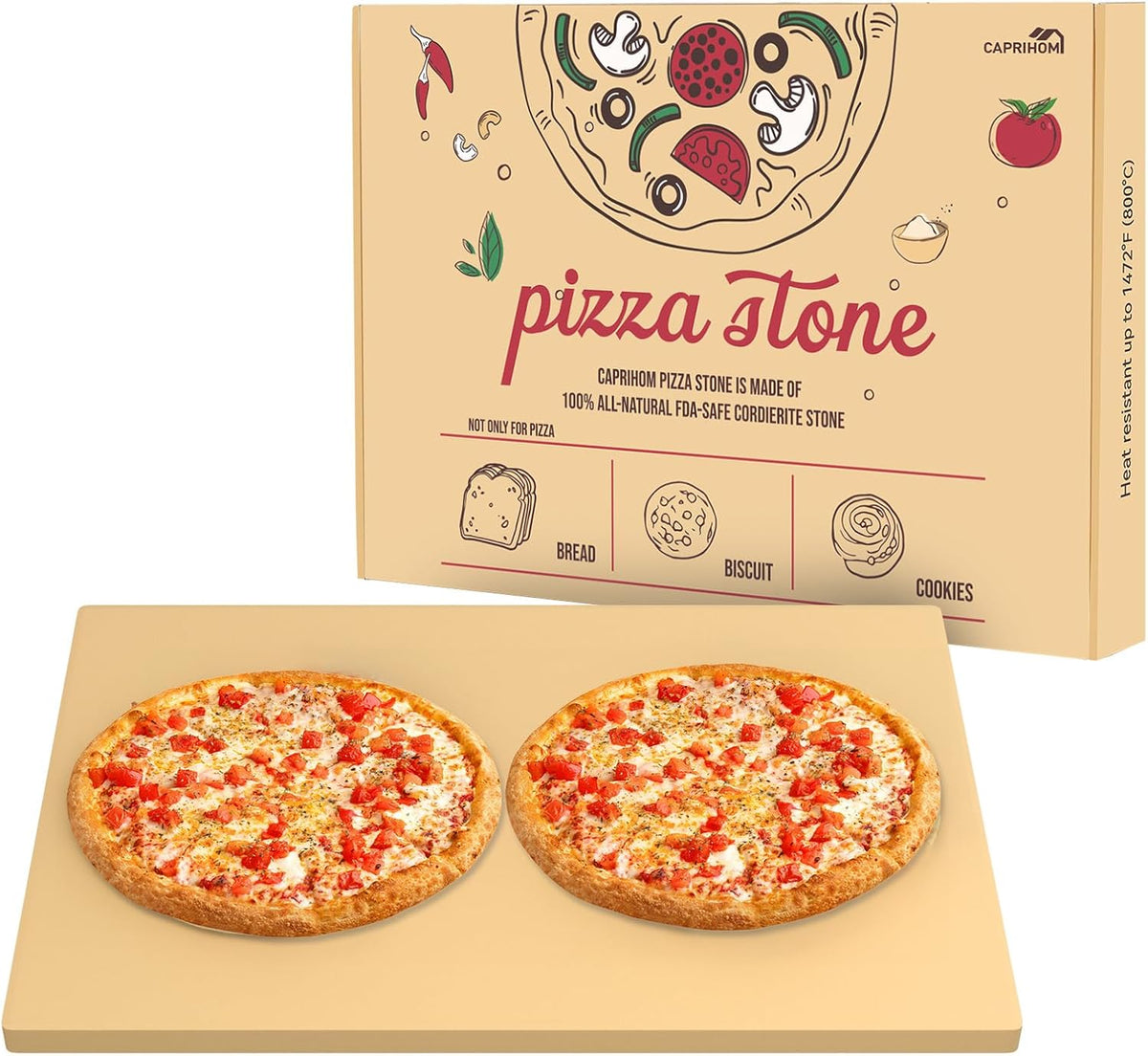 Large Pizza Stone 20" x 13.5" for Grill Rectangular Thick (0.67”) Baking Pizza Stone for Oven Heavy Duty Cordierite, Ideal for Baking Pizzas - Includes Scaper