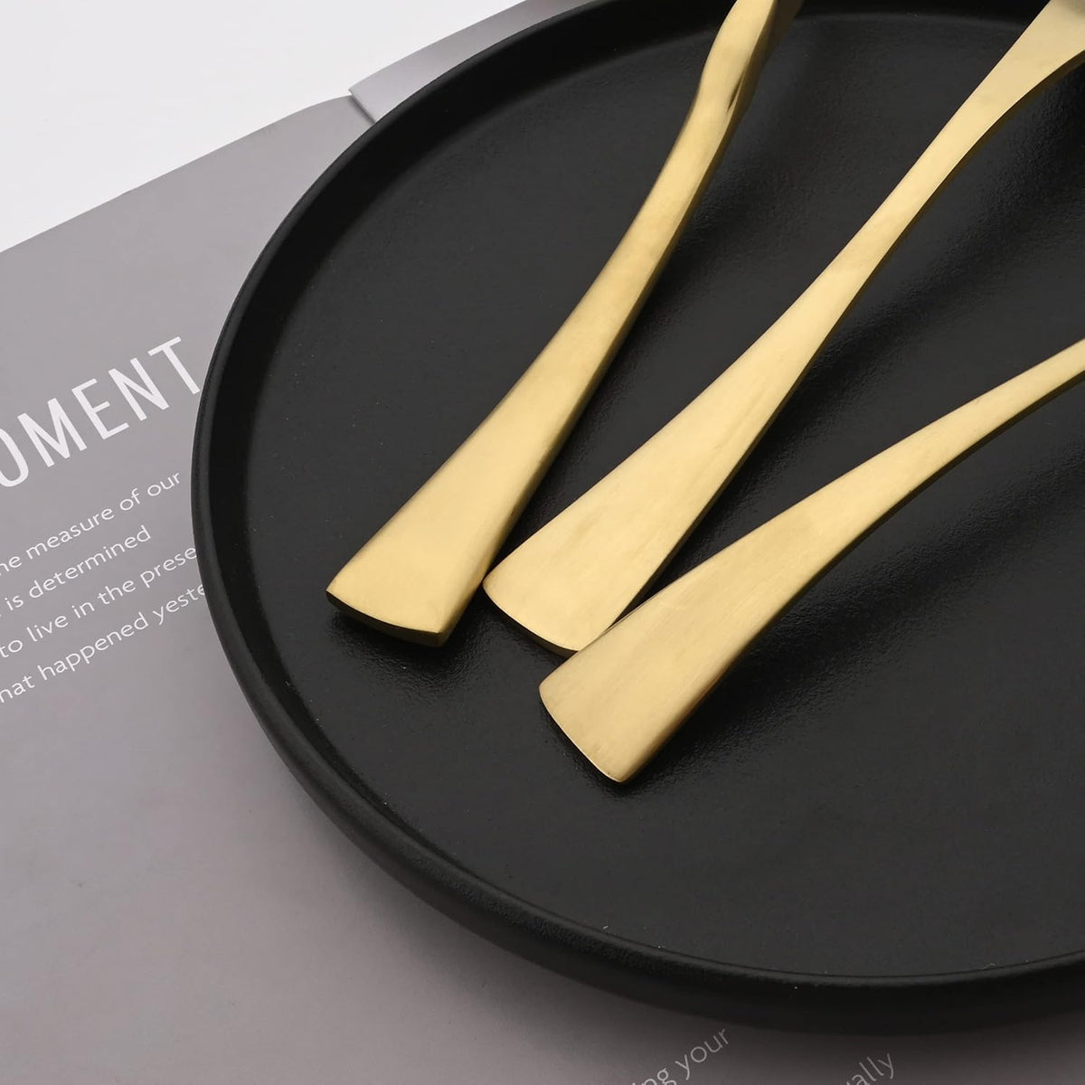Luxury 18/10 Stainless Steel Matte Champagne gold Cutlery Flatware Set - Utensil Set Steak Spoons and Forks Knife Silverware Set,Service for 4 (24-Piece)