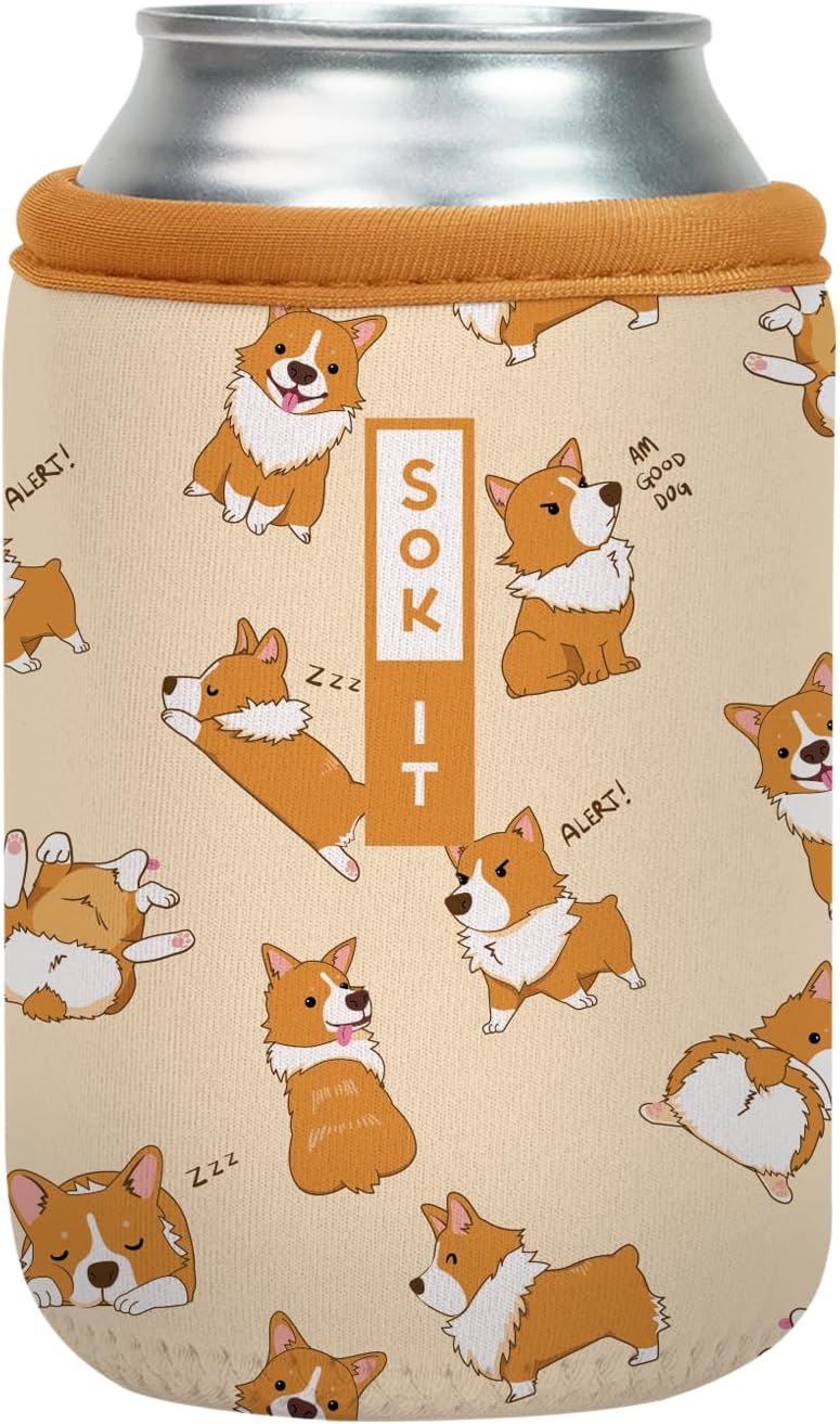 Sok It CanSok Sleeve for Beer & Soda Insulated Neoprene Cover (Too Corgi to Function, 12oz Can Sleeve)