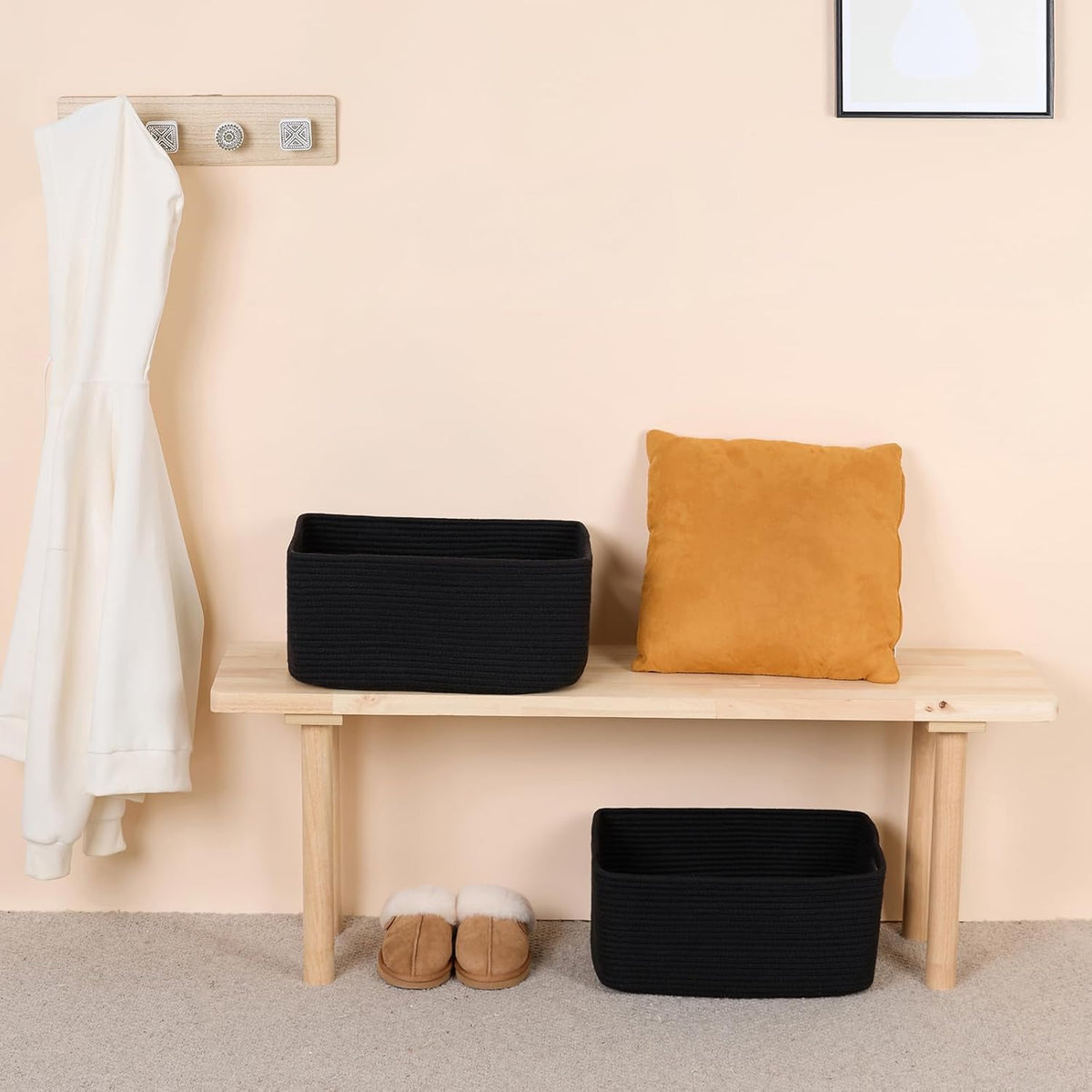 Large Storage Baskets for Shelves, Closet Organizers Bins for Clothes Blanket Towels, Baby Nursery, Toy Baskets Box, Woven Rope Baskets, 17 x 13 x 7.5β, 3 Packs Black