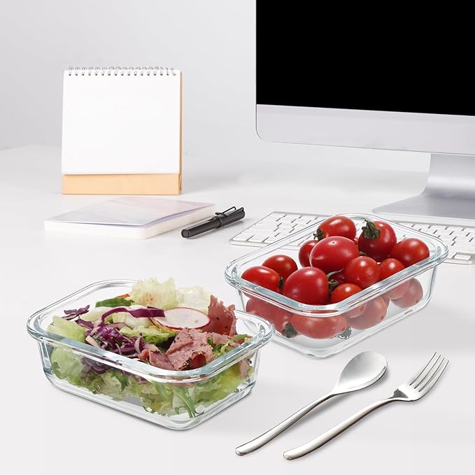 12 Pack 22oz Glass Meal Prep Containers, Food Storage Containers with Lids, Air-Tight, Leak-Resistant, Freezer to Microwave Safe - Grey Set