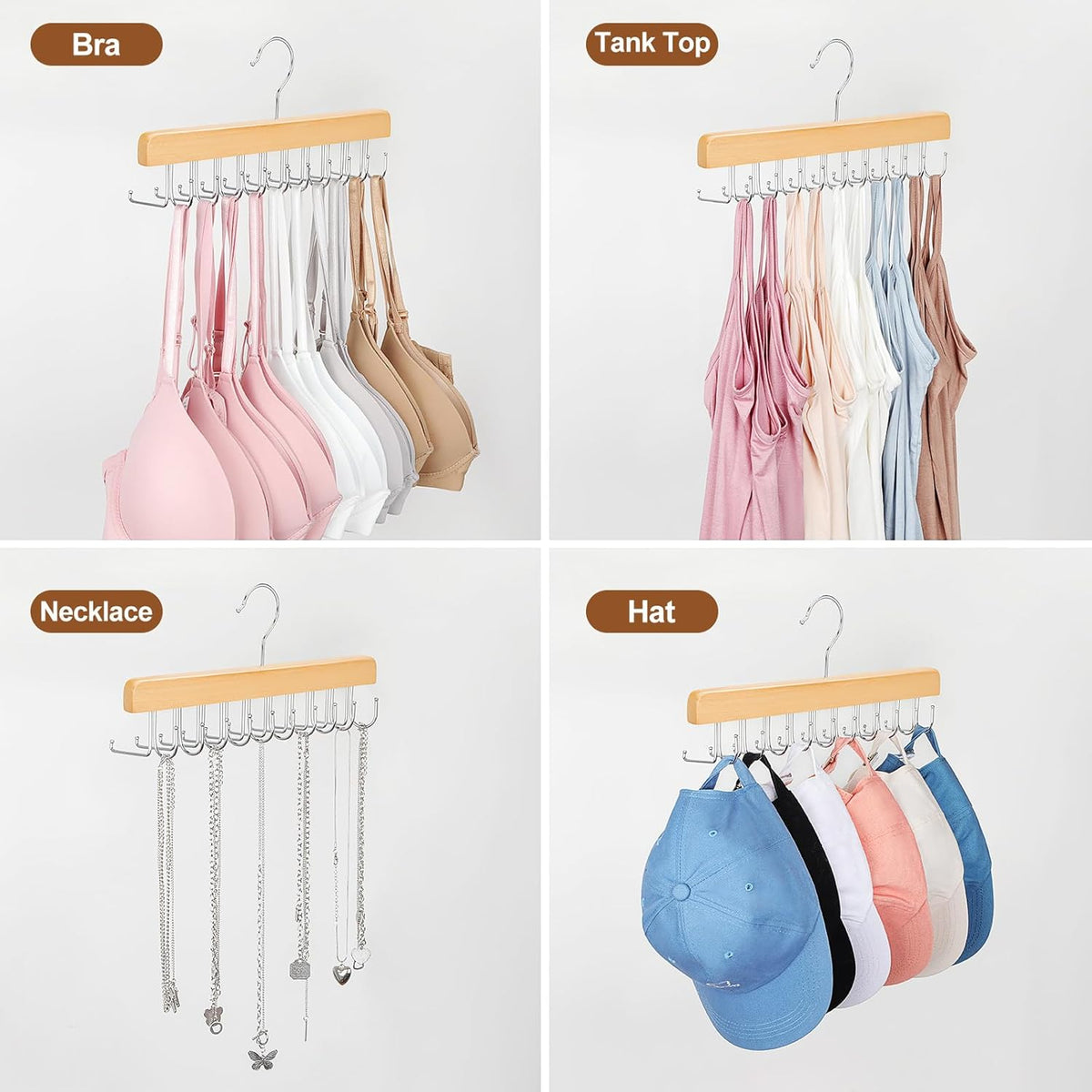 TOPIA HANGER 2 in 1 Belt Tie Hanger for Closet Max 30 Belts with 30 Ties Capacity, 20 Hooks Belt Tie Racks Wooden Hanger for Closet Organizer Storage Space Saving “U” Fit Belt and “一” Fit Tie - CT47N