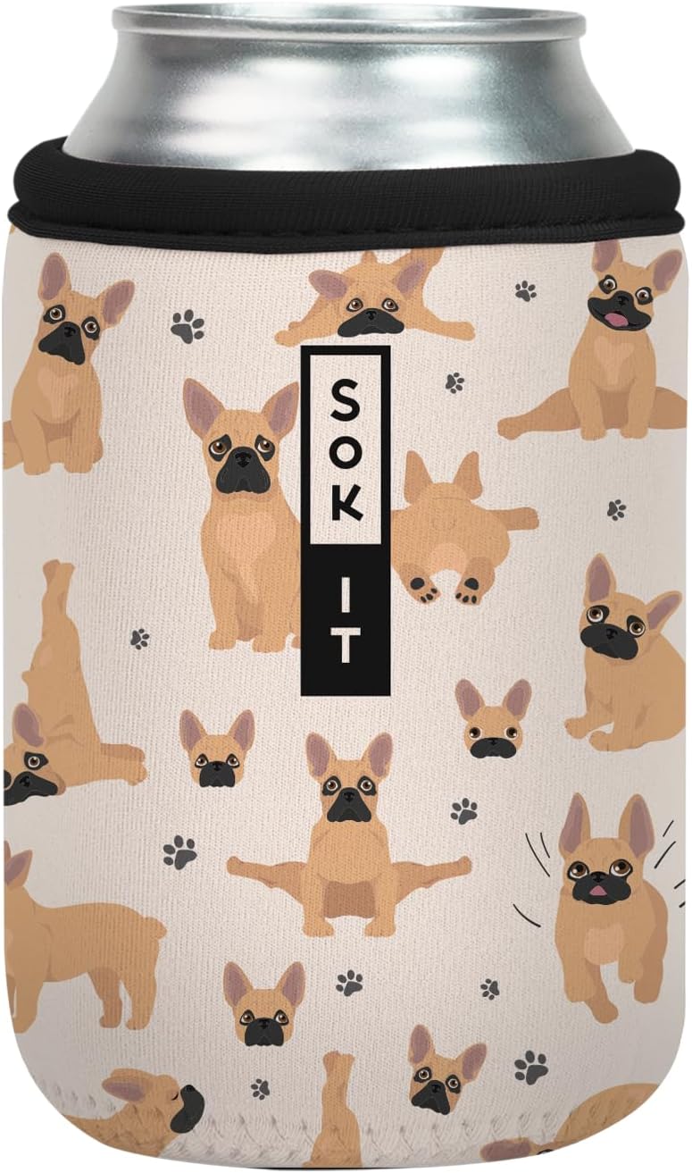 Sok It CanSok Sleeve for Beer & Soda Insulated Neoprene Cover (Pardon My Frenchie, 12oz Can Sleeve)