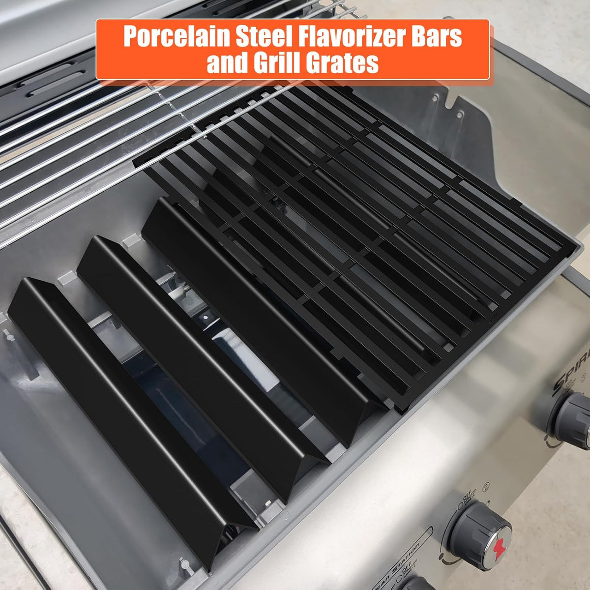 Spirit E310 Grill Parts for Weber Spirit, 17.5" Grill Grates 15.3" Flavorizer Bars for Weber Spirit 300 & GS4 Spirit II 300, Spirit E-310 E-315 Grills with Front Control Knobs for Weber 7638 7636