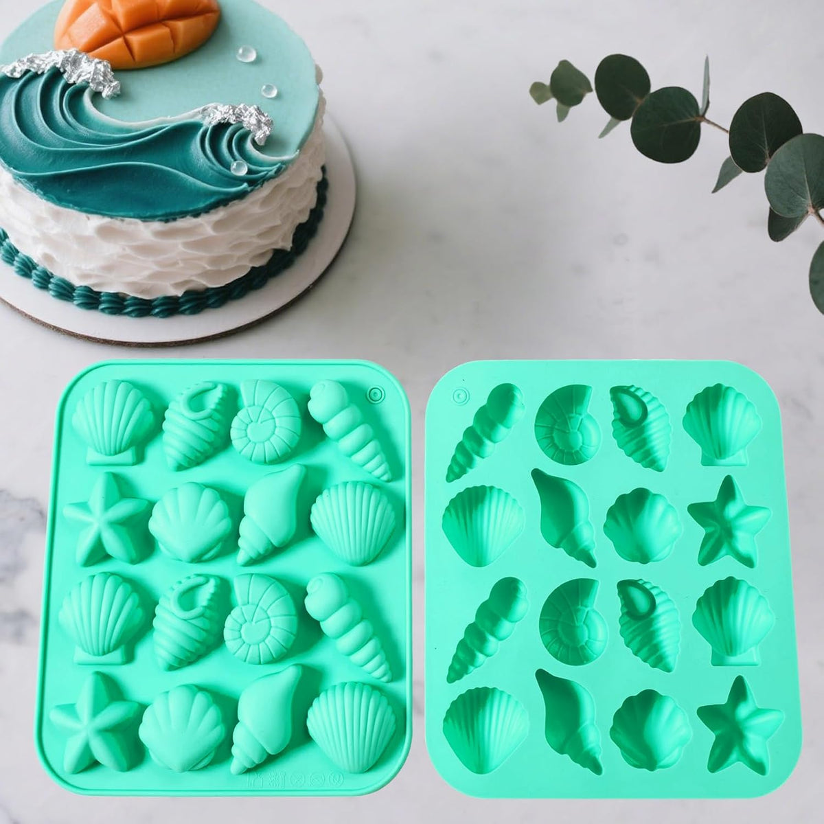 2-Pack Horse Green Seashell Silicone Molds for Chocolate Candy Baking Decorations