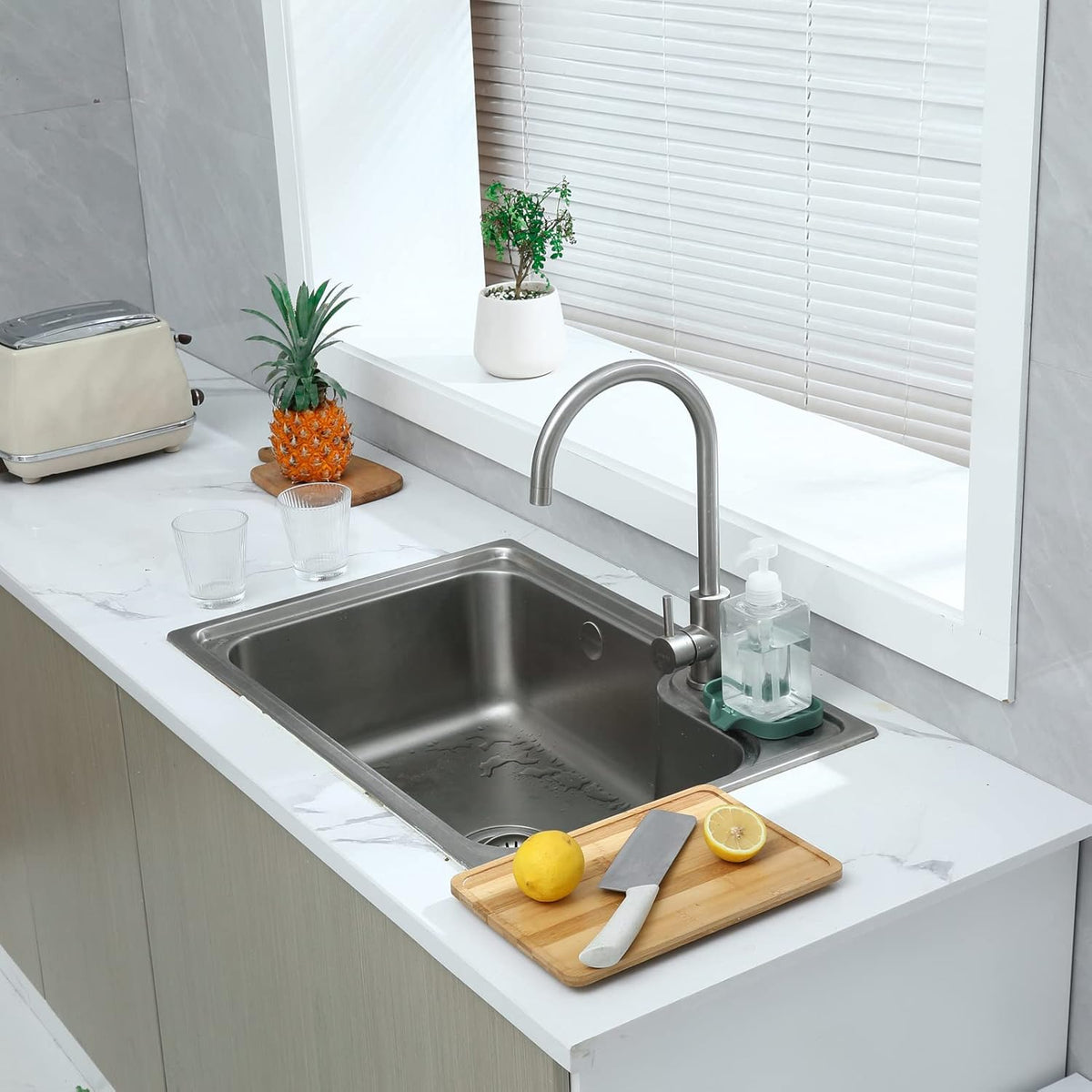Silicone Bathroom Soap Dishes with Drain Spout-Bathroom and Kitchen Sink Organizer,Sponge Holder,Dish Soap Tray,Perfect for Dispenser,Scrubber,Bottle,Cup on Sink or Counter-Green 4.9"ร3.2"