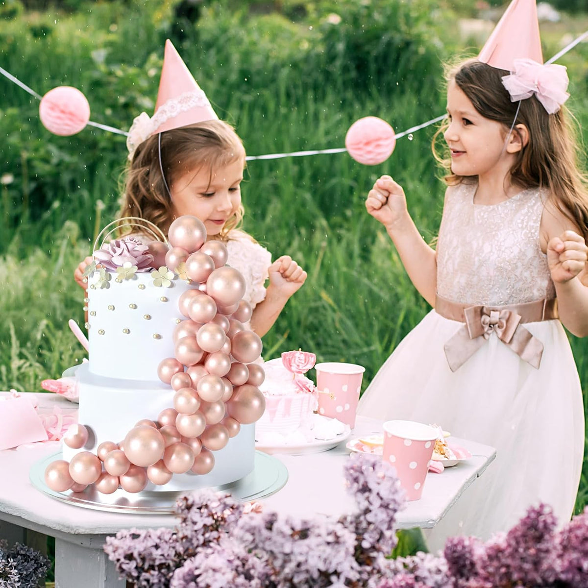 48 Pcs Balls Cake Topper Decorations Balloon Cupcake Toppers Foam Cake Topper Balls Cake Balls Decorations for Birthday Party Wedding Anniversary Cake Decorating (Rose Gold)