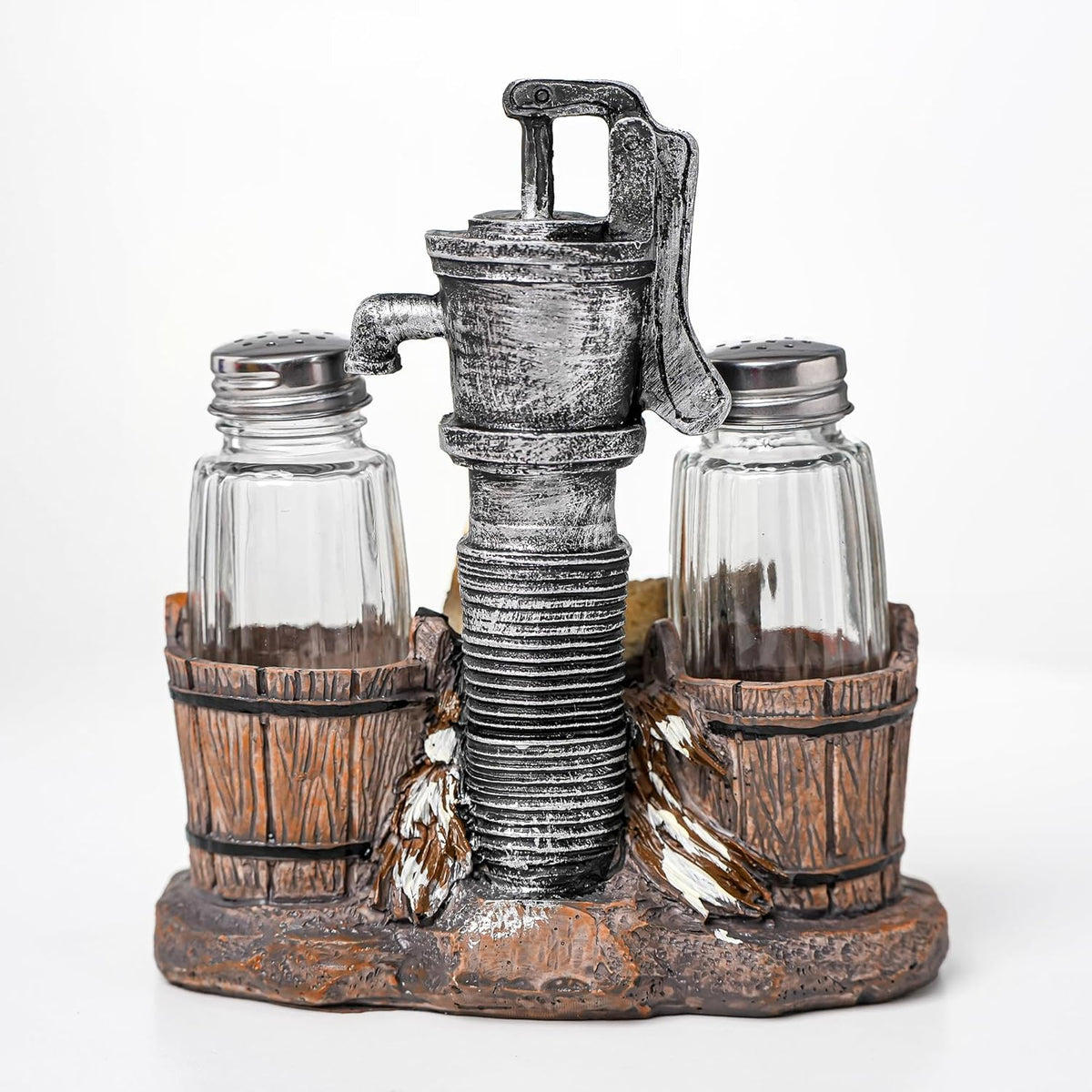 Rustic Salt And Pepper Shakers Set - Salt And Pepper Dispenser with Resin Hen Well Figurine And Statues Holder - Farmhouse Kitchen DéCor with Glass Spice Jars
