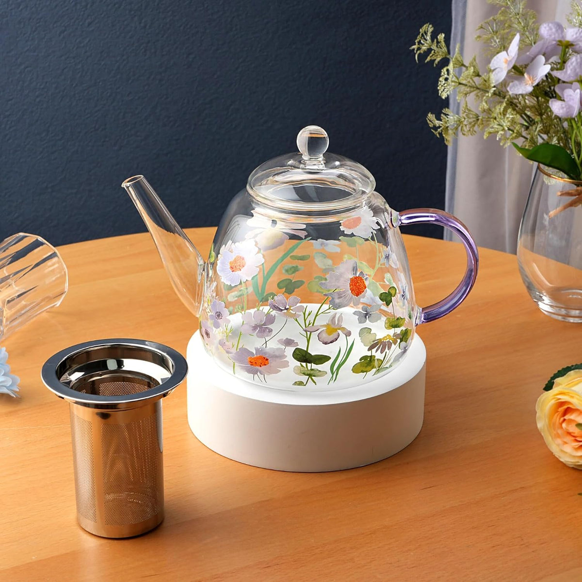 Heat-Resistant Glass Teapot with Infuser (Chamomile)