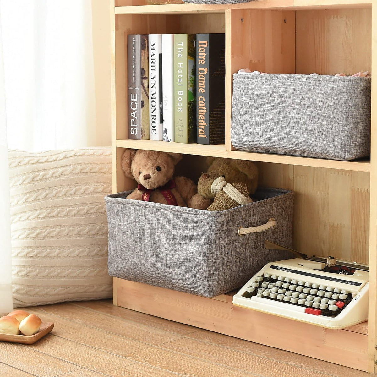 TheWarmHome Large Storage Bins Basket, 2 Pack Grey Fabric Storage Cubes for Changing Table Nursery Livingroom Kidsroom Playroom Toy, Collapsible Storage Baskets for organizing Shelves Closet