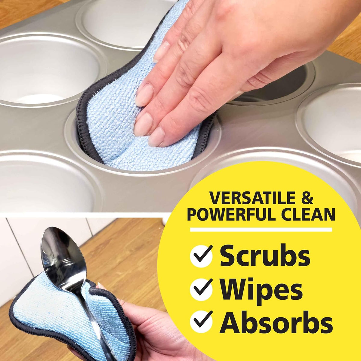 Original Scrub-N-Wipe Pad by Tuff-Scrub, 6-Pack, Microfiber, Multi-Surface, Non-Scratch, Dual-Sided, Scrubber for Dishes, Sinks, Non-Stick Cookware β Machine Washable, Durable Kitchen Sponge (Small)