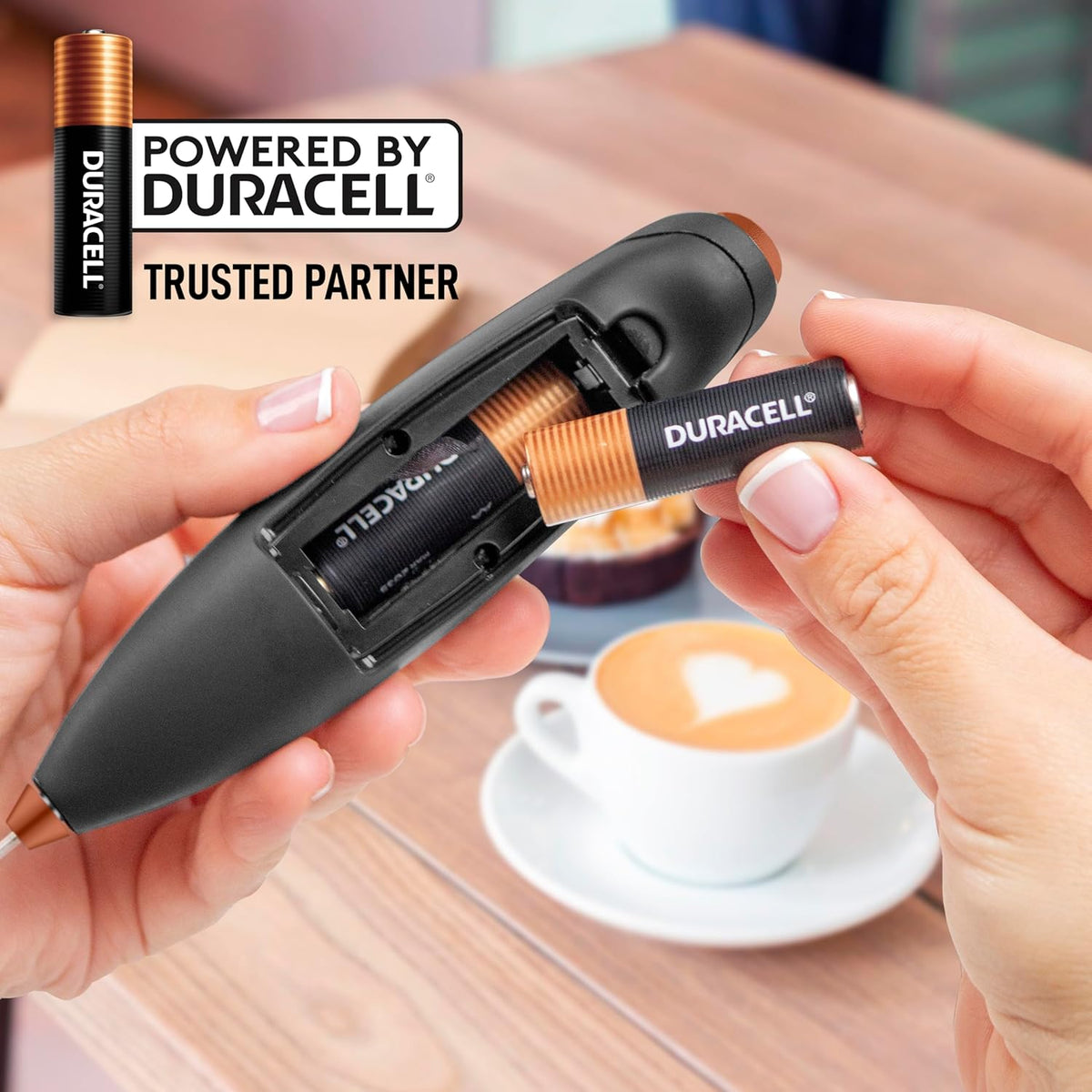 Zulay Powerful Milk Frother (4 Duracell Batteries Included) - Handheld Milk Frother Wand Drink Mixer for Coffee - Powerful Milk Foamer for Cappuccino, Frappe, Matcha & Creamer - Black/Copper