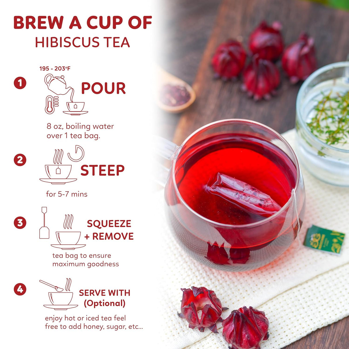 Indochine Blends Hibiscus Tea Bags | 100% Pure Hibiscus Flower | Sugar-Free, Caffeine-Free Herbal Tea | Double Chamber, Individually Wrapped Tea Bags| Rich in Natural Goodness and Flavor | 3.5 oz | 50 Tea Bags