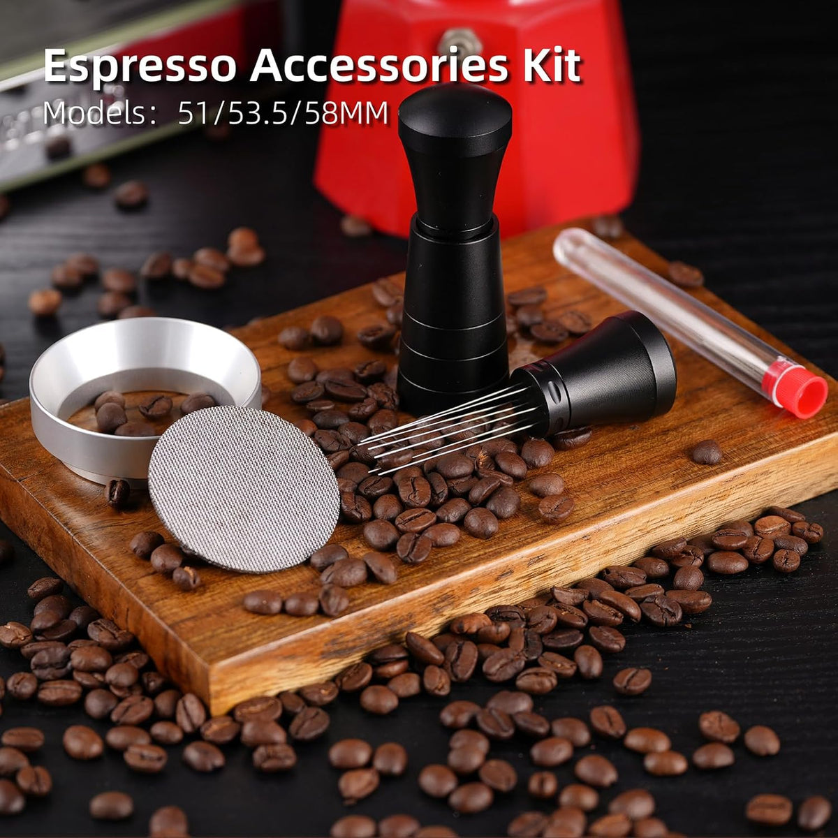 51mm WDT Tool Espresso Accessories Kit,GdHaHSP Dosing Funnel and Puck Screen Set,Espresso Stirrer Distribution Tool,Espresso Whisk for espresso tools