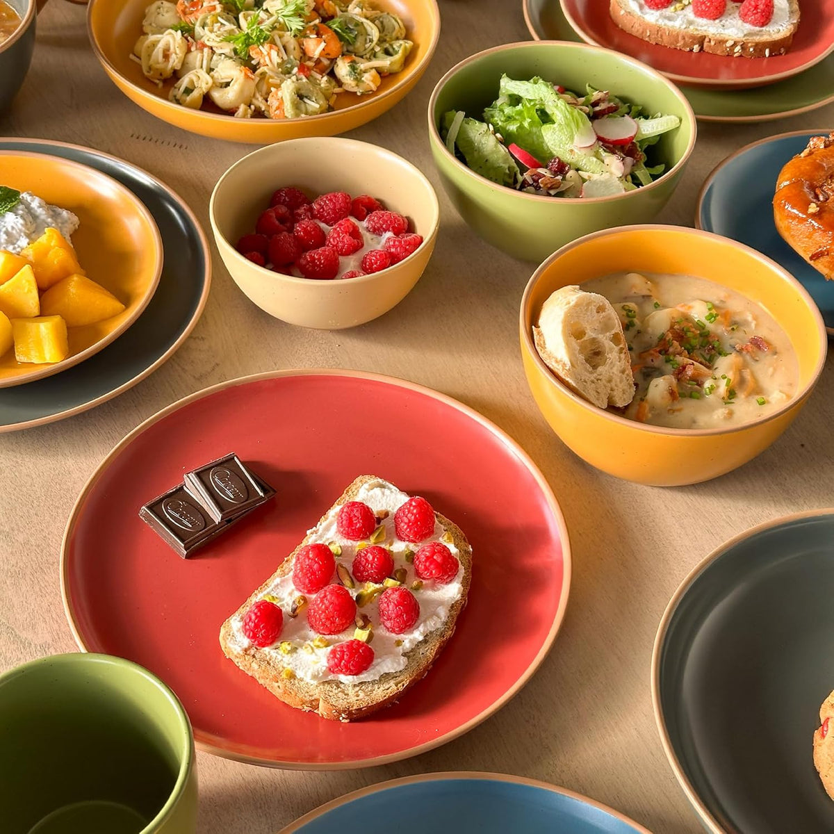Mora Ceramic Artisan Matte Bowls For Kitchen 28oz - Bowl Set of 4 - For Cereal, Salad, Pasta, Soup, Dessert etc - Dishwasher, Microwave, and Oven Safe - For Breakfast, Lunch and Dinner - Safari Colors