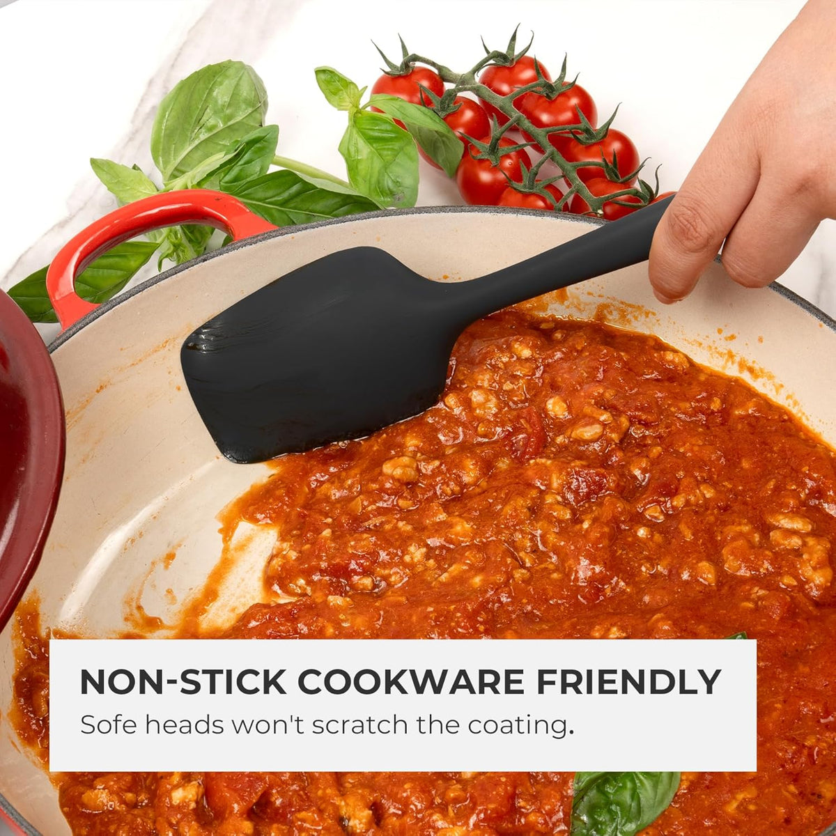 Elihome Skinny Silicone Spoonula - Non-Stick Heat Resistant Silicone Scraper Spatula for Mixing, Serving, Scraping, Stirring, and More - 11 Inch, Black