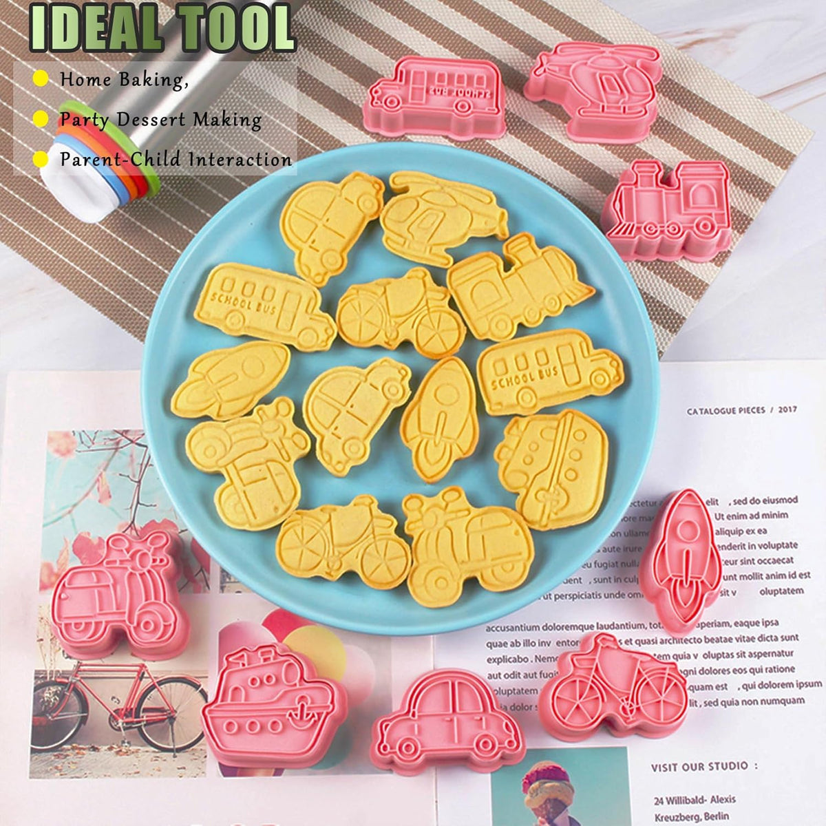 8 Pcs Transportation Vehicle Cookie Cutters Set Baking Molds 3D Transportation Vehicle Press type Cookie Cutter for Baking, Fondant, Cheese, and Pastries