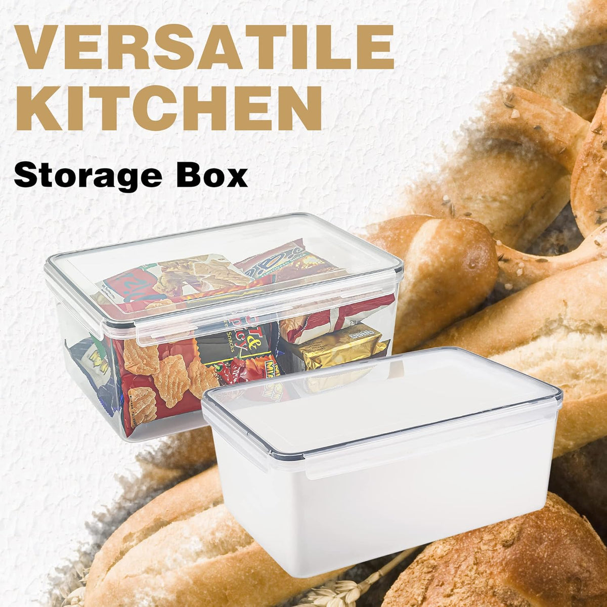 Tiawudi 2 Pack Large Bread Box for Kitchen Countertop, Airtight Bread Storage Container for Homemade Bread and Bakery Loaf, Plastic Bread Keeper, 11.6 Qt / 11L Each