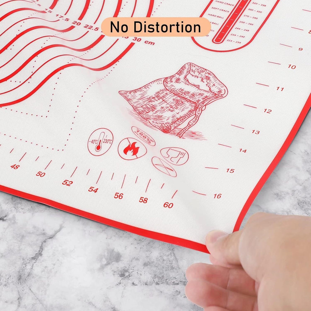 Silicone Baking Mat with Measurements, Pastry Mat for Rolling Out Dough, Kitchen Counter Mat, Red, 20" x 28", Fondant Mat/Oven Liner Mat