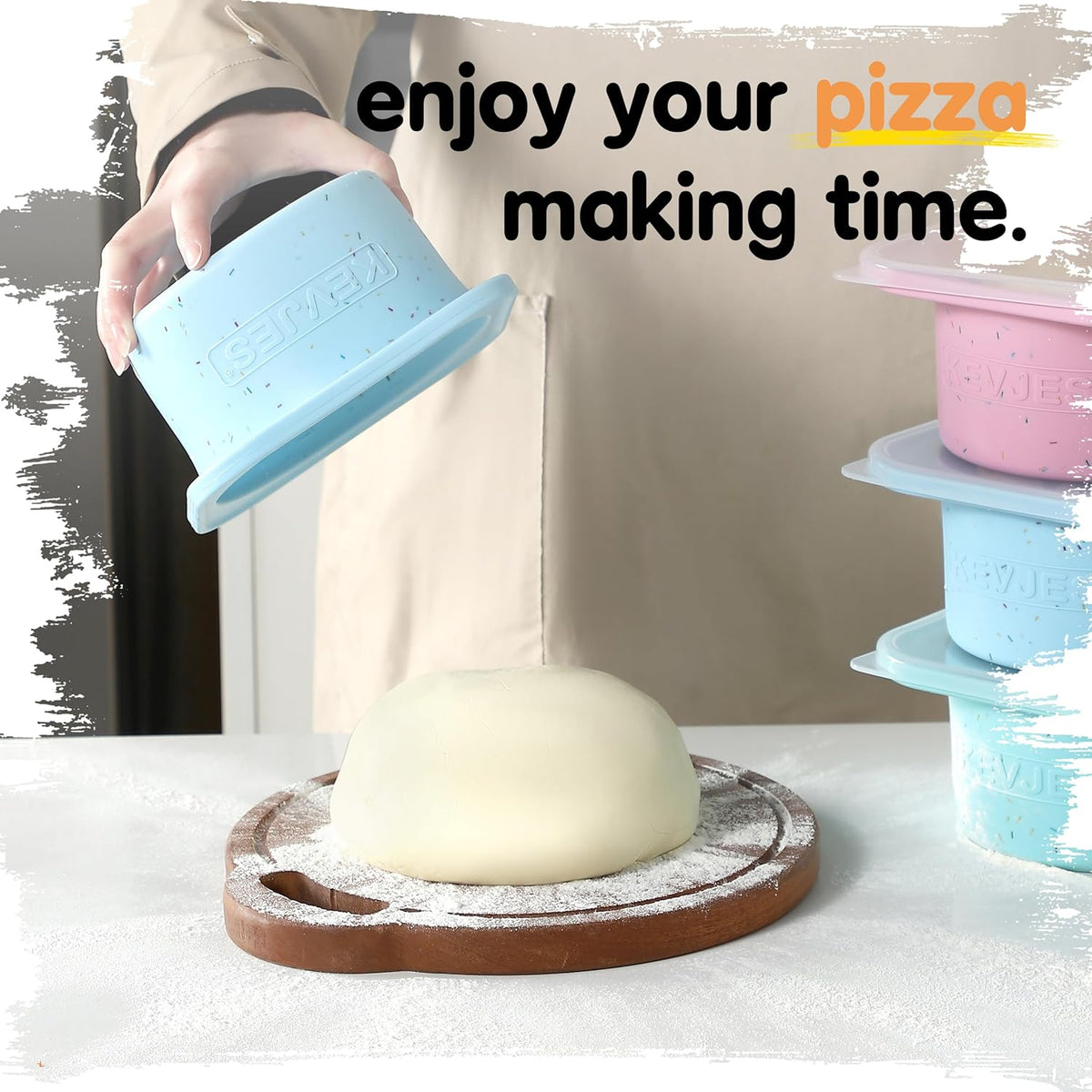 PLUS 1000ml Pizza Dough Proofing Containers for DIY family Artisan Pizza, Food Grade Silicone Stackable Boxes with Lids, Freezer, Fridge, Dishwasher Safe-Sprinkles Pattern-3 Pack (Aqua)