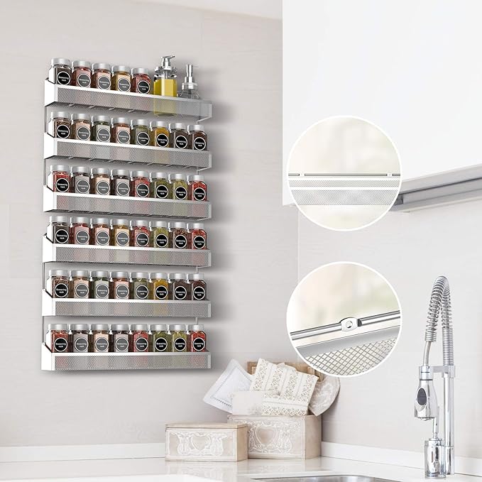 Auledio 2 Pack Spice Rack Organizer, 3 Tier Counter-top Stand or Wall Mounted Storage Rack Hanging Shelf for Kitchen Cabinet, Cupboard, Pantry Door or Bathroom Shower Cosmetic - Chrome