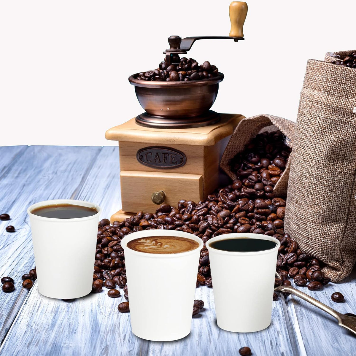 Turbo Bee 10 oz Disposable Coffee Paper Cups,270 Pack Hot Drinking Cups,White Paper Party Cups
