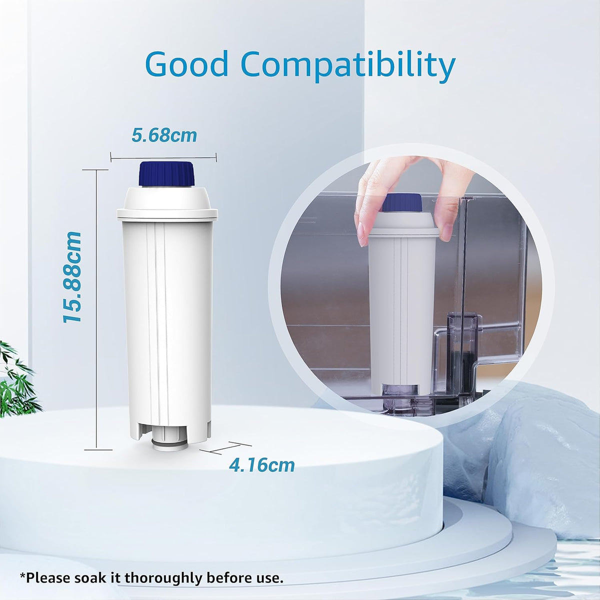 AQUA CREST Coffee Water Filter, Replacement for De'Longhi® Filter, TÜV SÜD Certified, 5513292811, DLS C002, CFL-950, SER3017, ECAM/ETAM Series, EC680, BCO420 (Pack of 4)