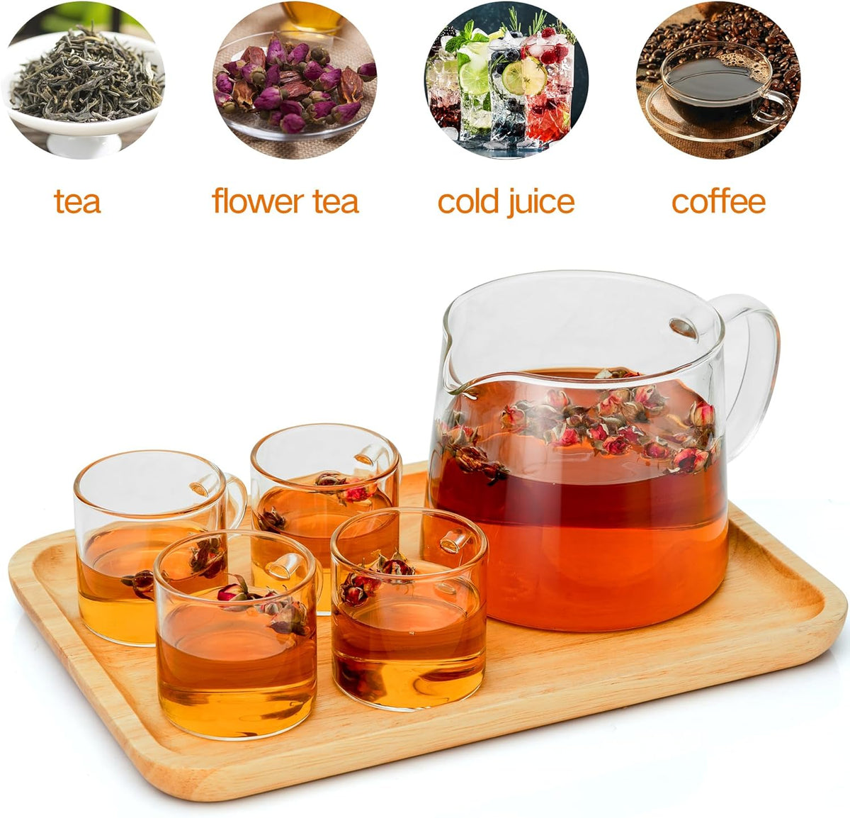 Glass Teapot 34oz/1000ml with Removable Stainless Steel Infuser Tea pot, Heatproof Borosilicate Glass Tea Make, Stovetop Safe Glass Tea Kettle for Loose and Blooming Leaf Tea