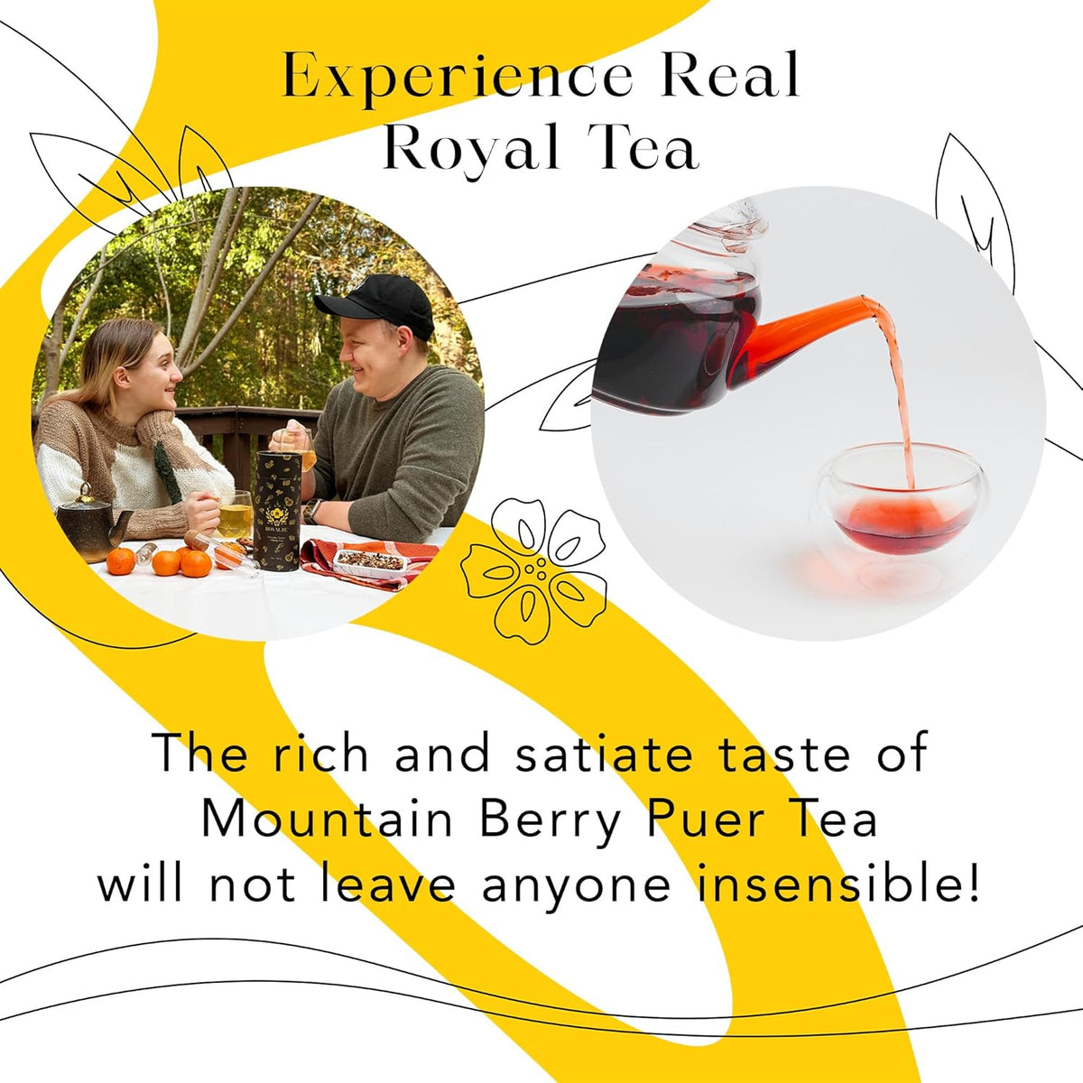 MyRoyalte Mountain Berry Puerh Tea Organic - Hibiscus Tea Loose Leaf Tea With Blueberries Grapes Mullberries - Pu'er tea Rosehip Tea - Organic Herbal Tea Chinese Tea Gift Idea for Tea Lovers - 3 oz