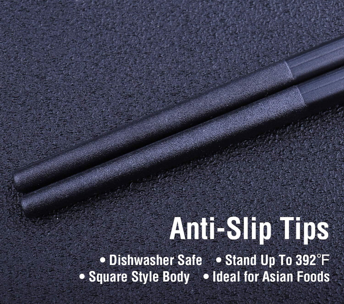 5 Pairs Fiberglass Chopsticks, GLAMFIELDS Reusable Japanese Chinese Chop sticks Dishwasher Safe, Non-slip, 9 1/2 inches - Black with Multi-purpose Drawstring Bag Carrying Case