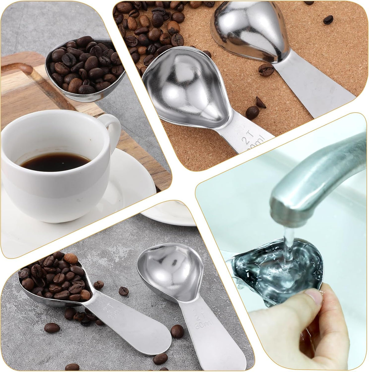 2 Pcs 2 Tbsp Scoop, Stainless Steel 2 Tablespoon Capacity, 30ml Short-Handled Coffee Scoop for Ground Coffees Fits Inside Canisters
