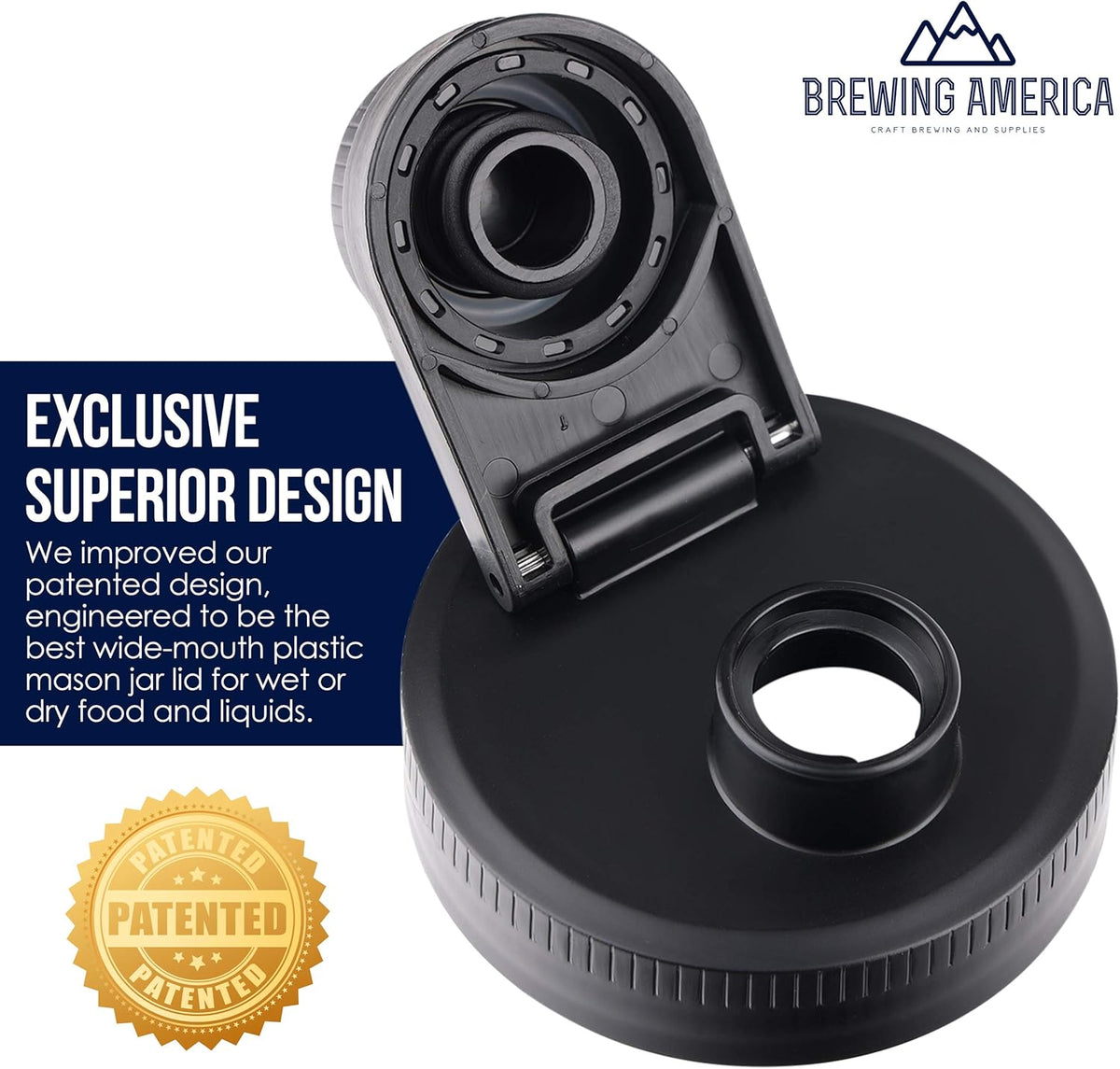 Brewing America Mason Jar Drinking Cup Pint and Half Drinking Lid and Azure 24oz Jar (1, Black)