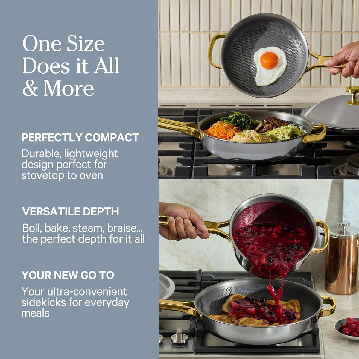 Our Place Titanium Pro Mini Cookware Duo – Always Pan & Perfect Pot with Nonstick No-Coating Technology | Tri-Ply Titanium & Stainless Steel | Safe for Oven, Induction & Cooktops up to 750°F | Gold