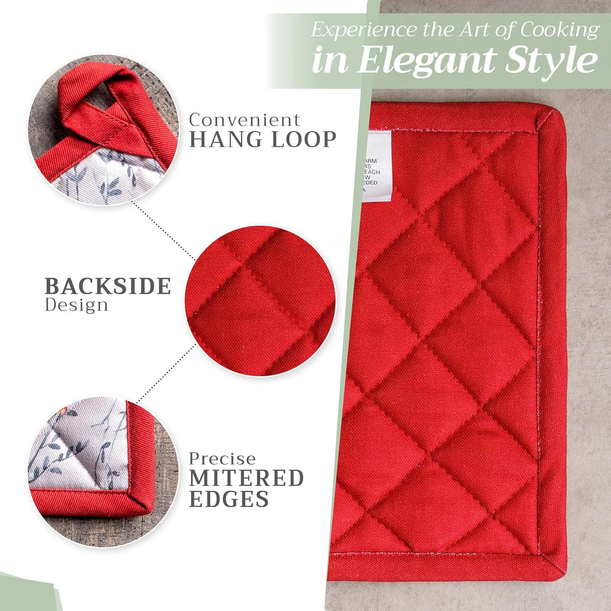 Maison d' Hermine 100% Cotton Oven Mitt & Pot Holder Set (7.5"x13" & 8"x8") Heat Resistant BBQ Cooking Gloves with Loop, Baking, Grilling, Kitchen, Handling Hot Pans (Fairy Christmas)