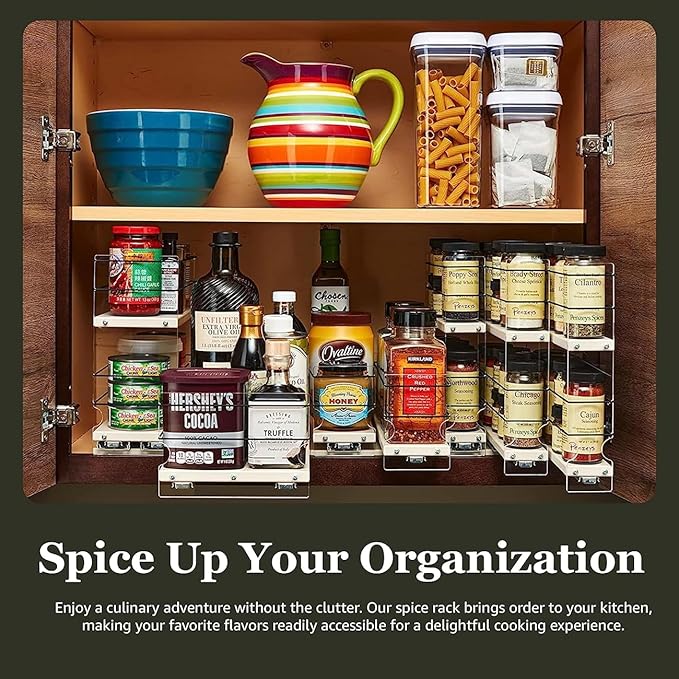 Vertical Spice Narrow Spice Rack -Sliding Spice Jars Organizer - Pantry Organizers & Storage - Slide Out Drawers for Kitchen Cabinets -Seasoning Caddy (2.3" W x .9.25" H x 10.6"D, Partially Assembled)