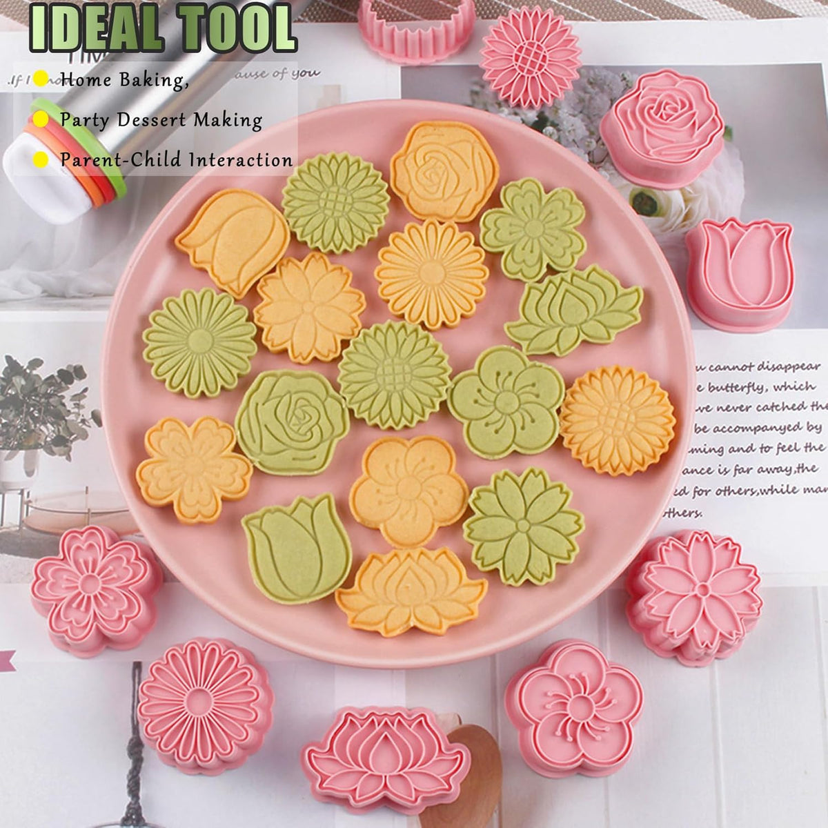 8 Pcs Flower Cookie Cutters Set Baking Molds 3D Flower Press type Cookie Cutter for Baking, Fondant, Cheese, and Pastries