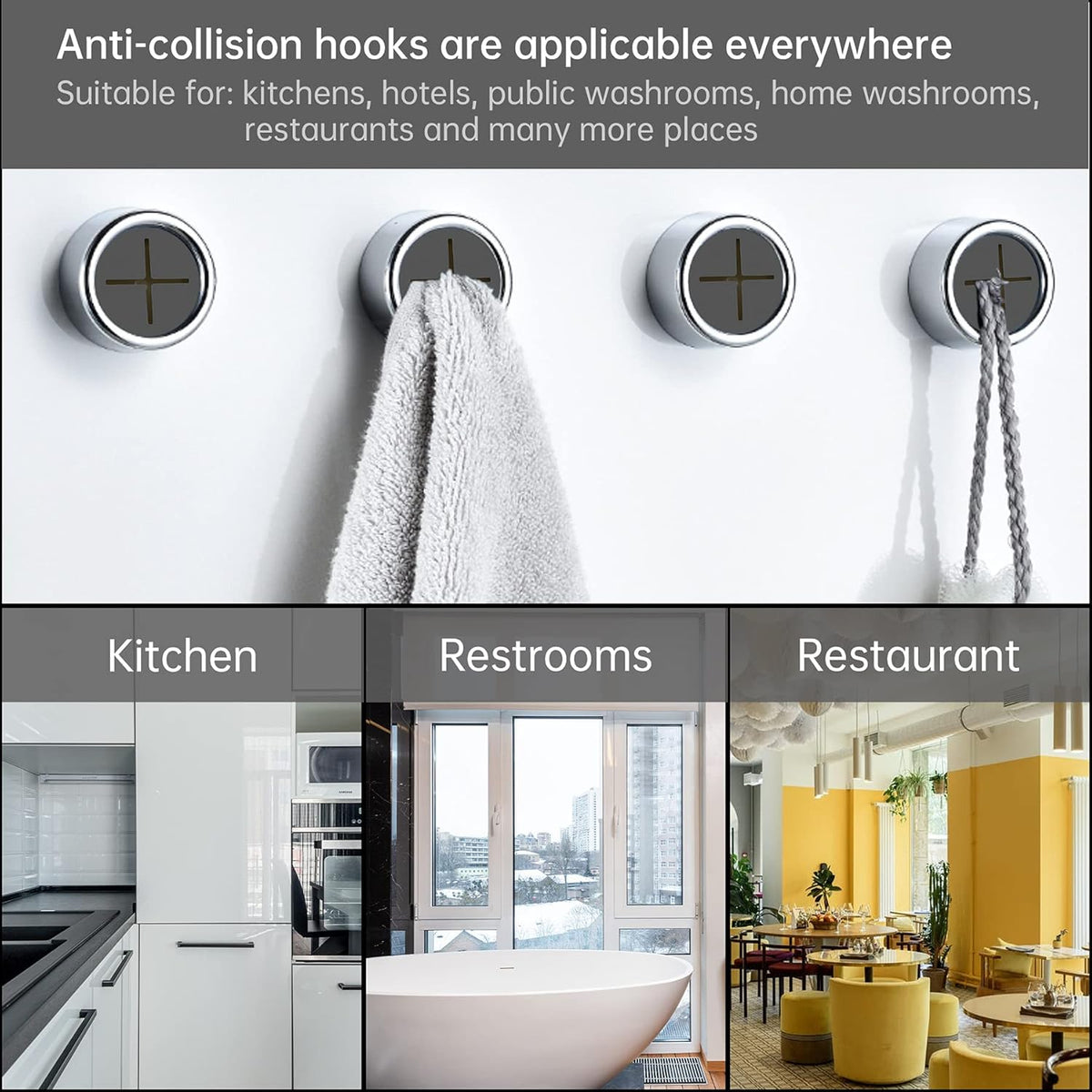 9 Pieces Kitchen Towel Hooks Round Adhesive Dish Towel Hook Premium Chrome Finish & Easy Installation Wall Mount Hand Towel Hook Ideal as Bathroom, Shower or Outdoor Towel Holders