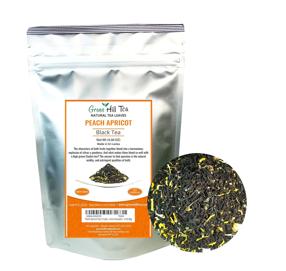 Peach Apricot Iced Tea, Ceylon Black Loose Leaf Tea blended with the essence of Apricot and Peach โ 4 Oz Bag