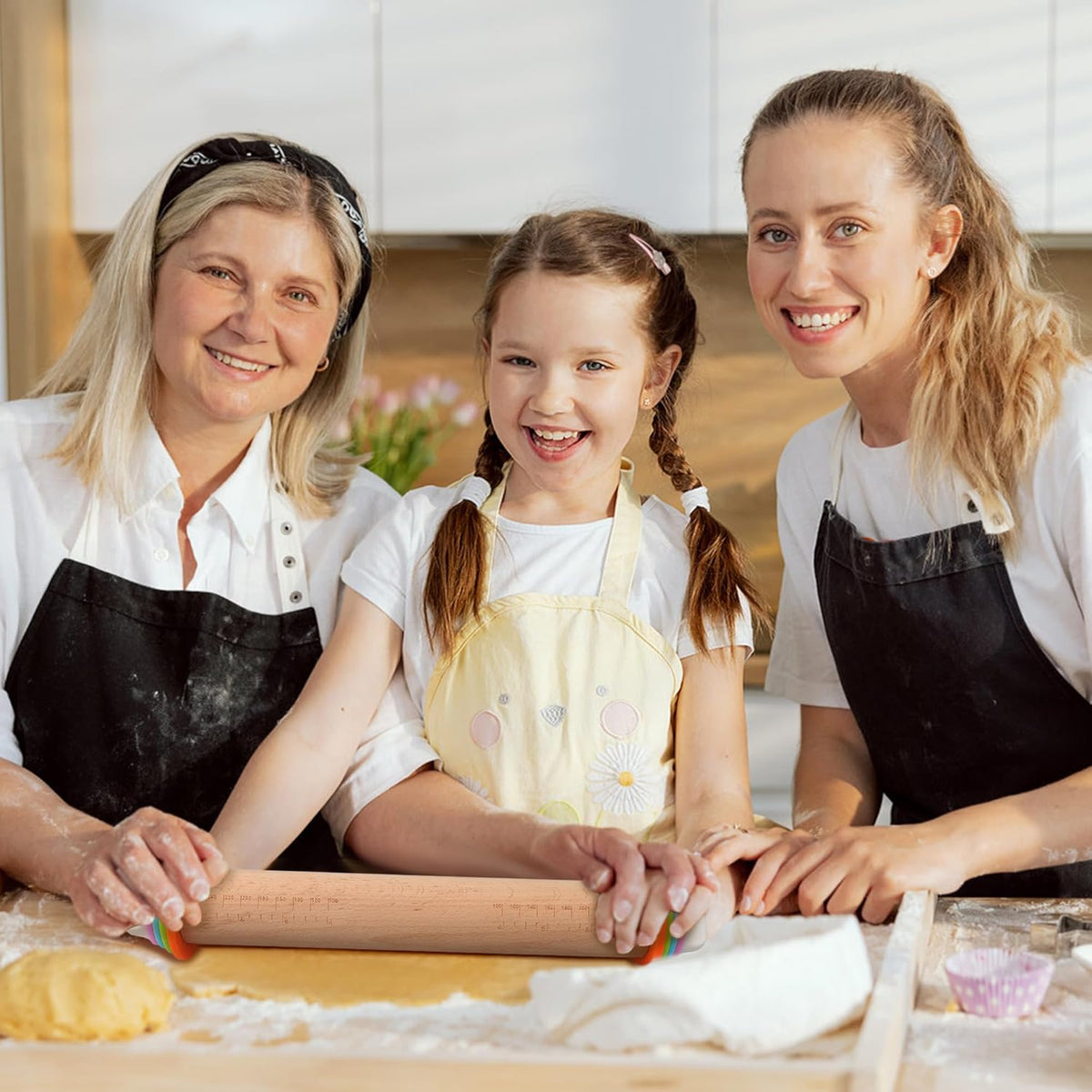 Adjustable Rolling Pin with Thickness Rings - 14 INCH Wood Dough Roller for Perfect Baking, Fondant & Cookies Ideal Rolling Pin for Dough & Cookie Decorating Supplies