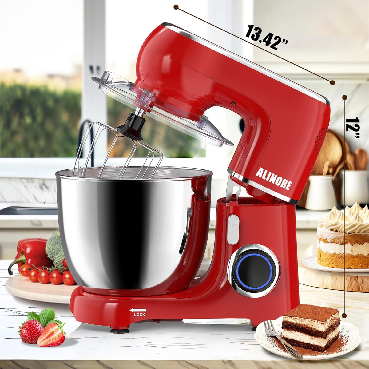 Stand Mixer, 6.5QT 660W 10-Speed Tilt-Head Electric Kitchen Stand Mixer, Food Mixer with Dishwasher-Safe Dough Hook, Egg Whisk, Flat Beater for Baking, Cake and Most Home Cooks (Red)